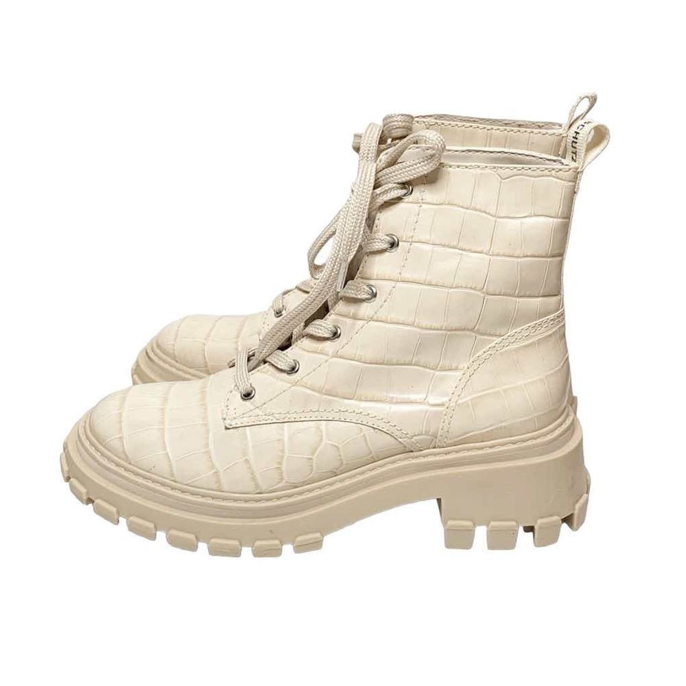 Schutz Orly Croc-Embossed Leather Combat Boot Booties Eggshell Women’s Size 9.5B